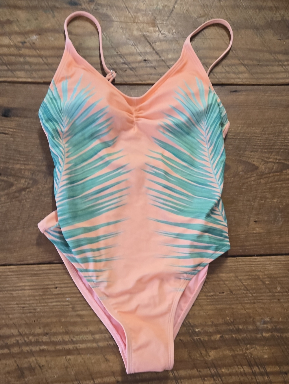 Xhilaration Pink One-Piece Swimsuit with Teal Palm Print